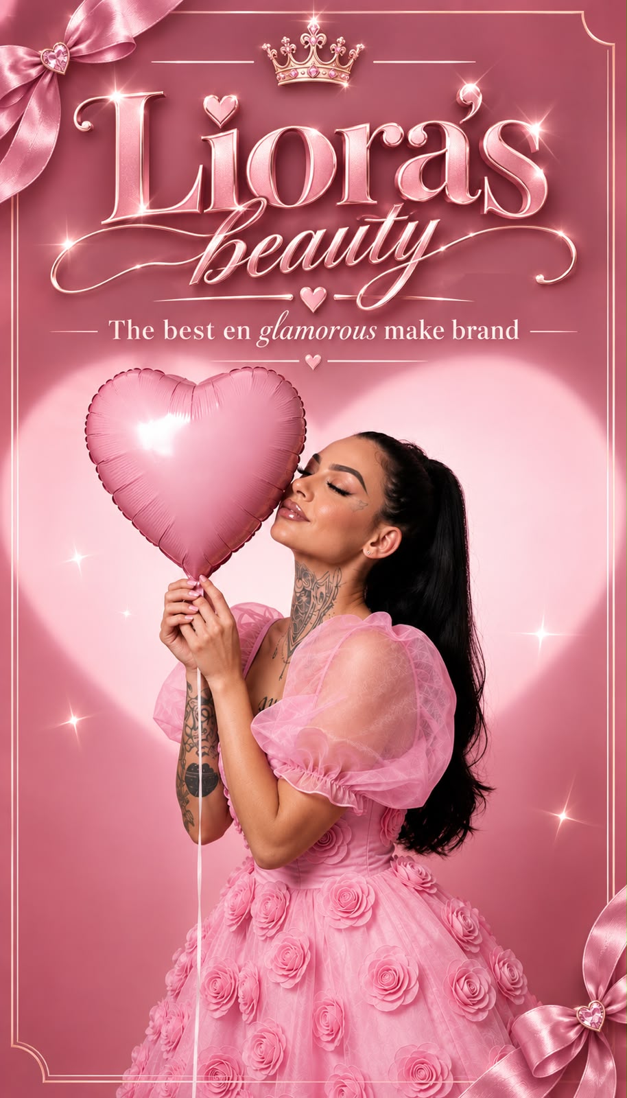 Liora's Beauty campaign portrait with a pink heart balloon